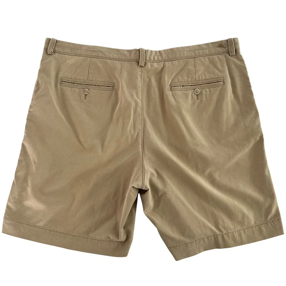 Tommy Bahama Men 42 Khaki Tan Cotton Tencel Stretch Flat Front Chino Shorts 9